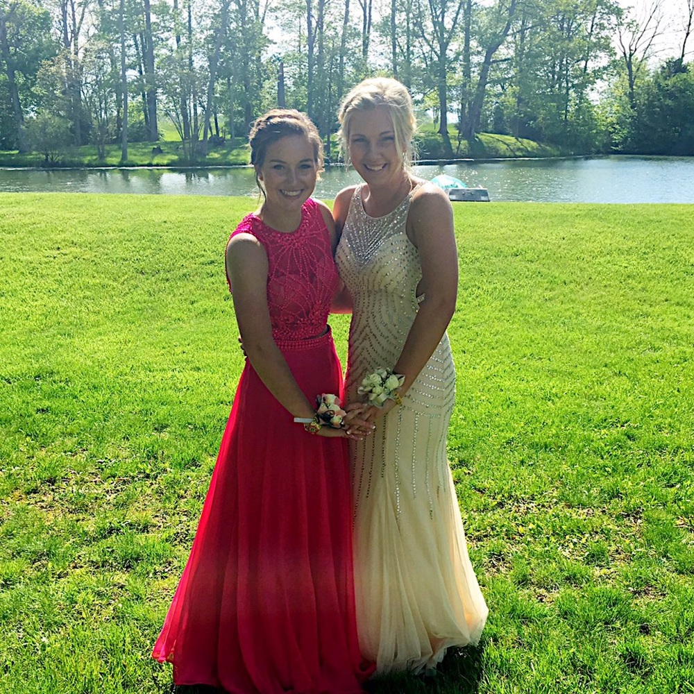 Cream colored prom dress with sequins